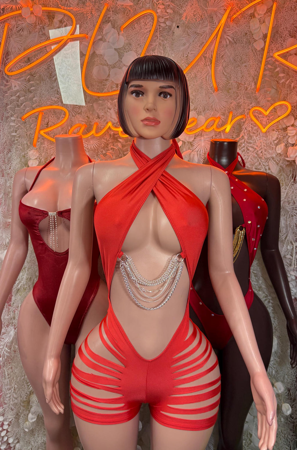 Valentines Day Bodysuit One-Piece Red Bartender Outfit– Exotic Dance & Rave Wear Festival Bodsuit - image 3
