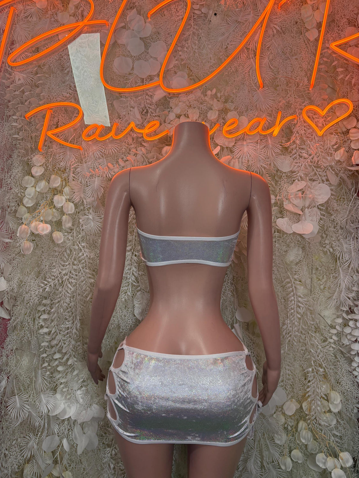 Ravewear Two-Piece Silver Skirt Set Festival Outfit– Exotic Dance & Rave Clothing - image 2