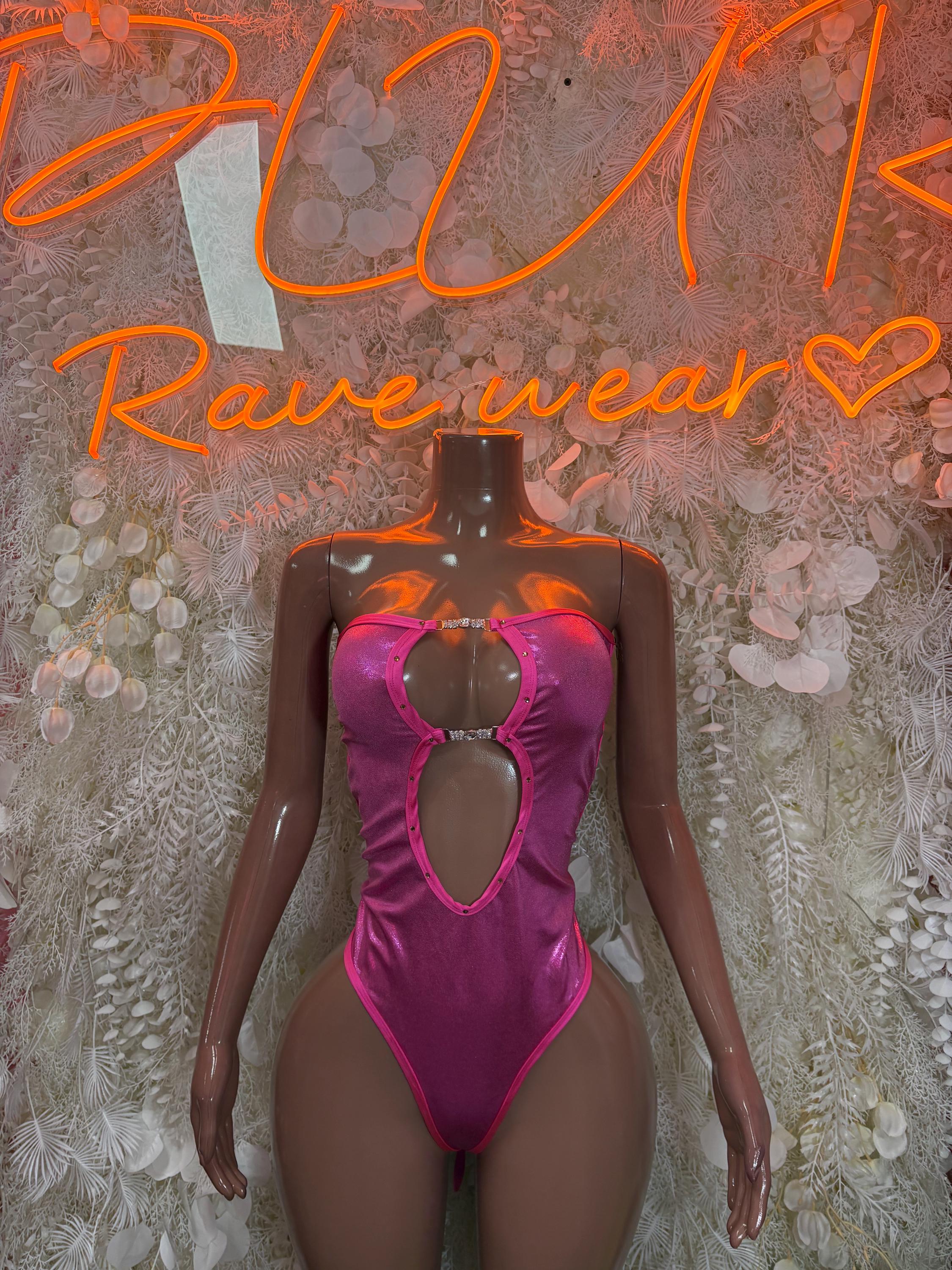 Pink One-Piece Bodysuit Rave Outfit– Exotic Dance & Festival Clothing