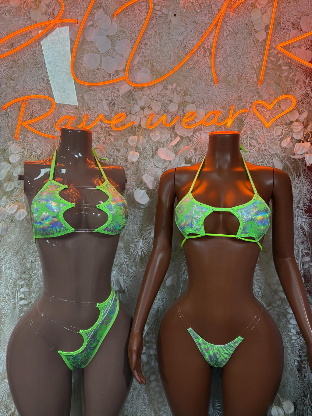 Ravewear Outfit Two-Piece Neon Metallic Set - Hologram Design | Exotic Dancewear Festival Clothing, Raves - image 3
