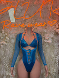 Bartender Bottlegirl Bodysuit Turquoise Metallic - Bartender Luxury Design | Exotic Dancewear Festival Outfit Rave