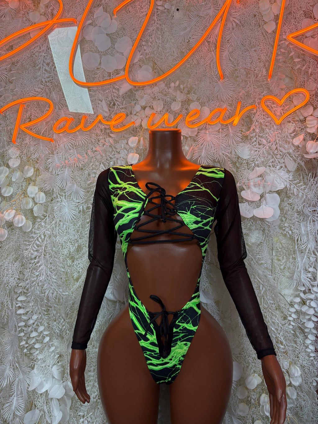 Green Lightning Bodysuit - Rave One-Piece Dancewear