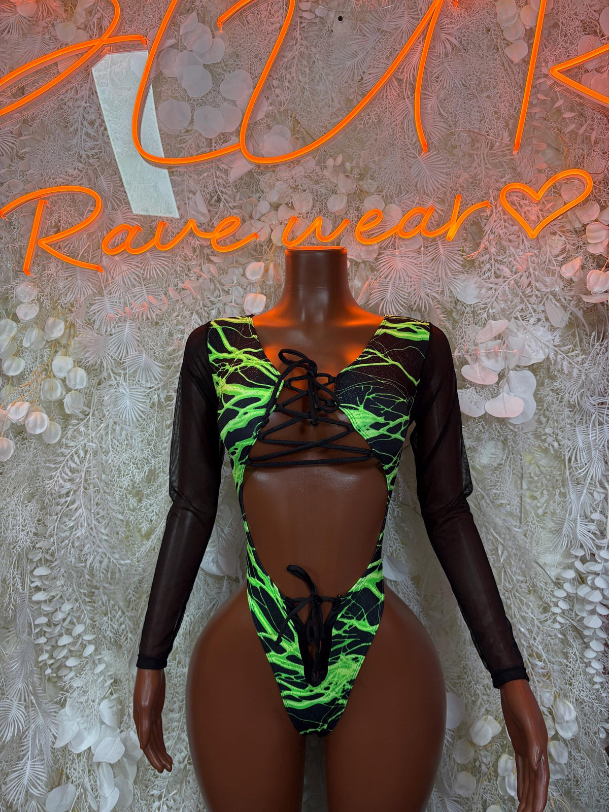 Green Lightning Bodysuit - Rave One-Piece Dancewear