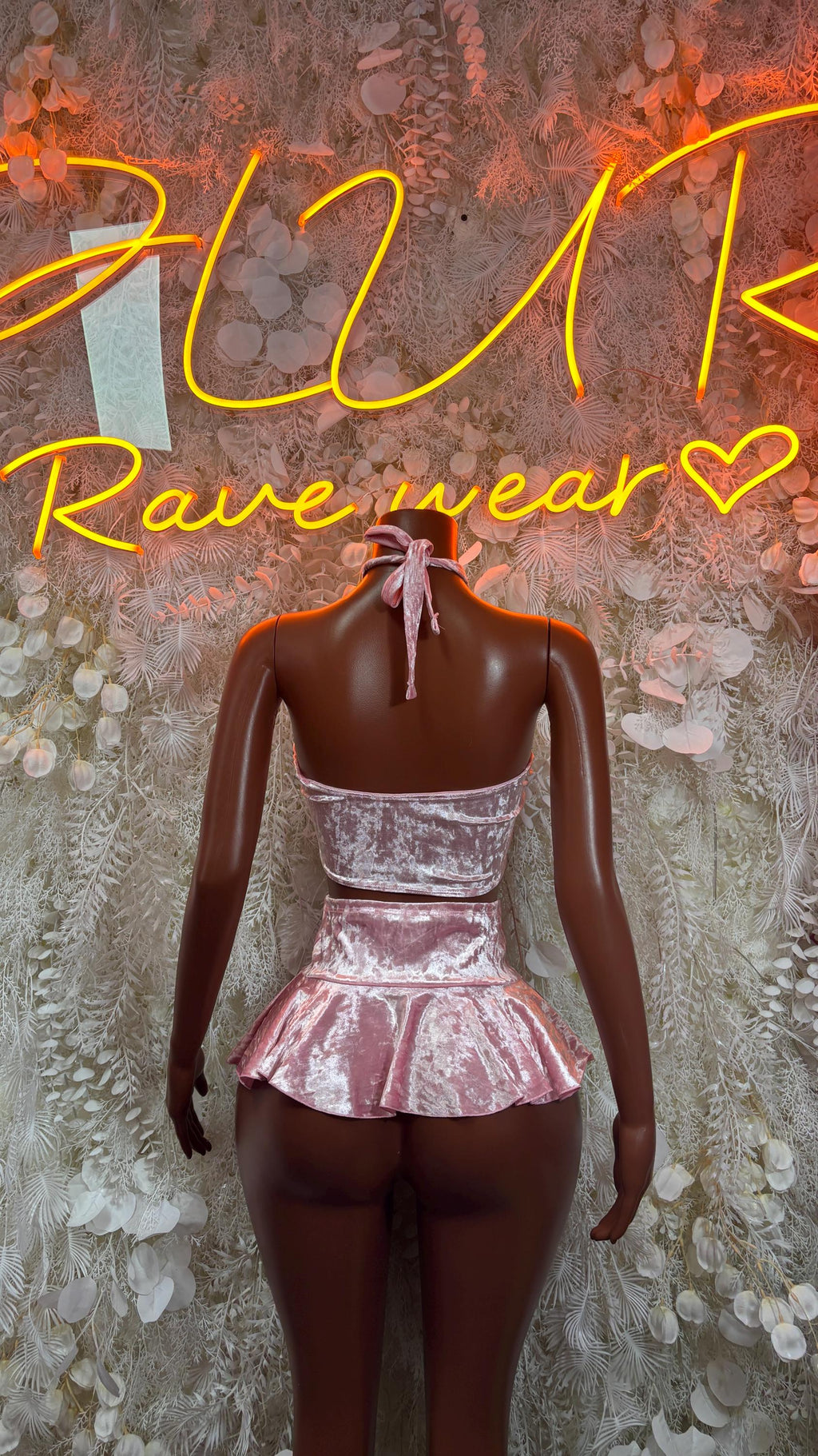 Pink Velvet Skirt Set, Valentines Rave Outfit, Clubwear