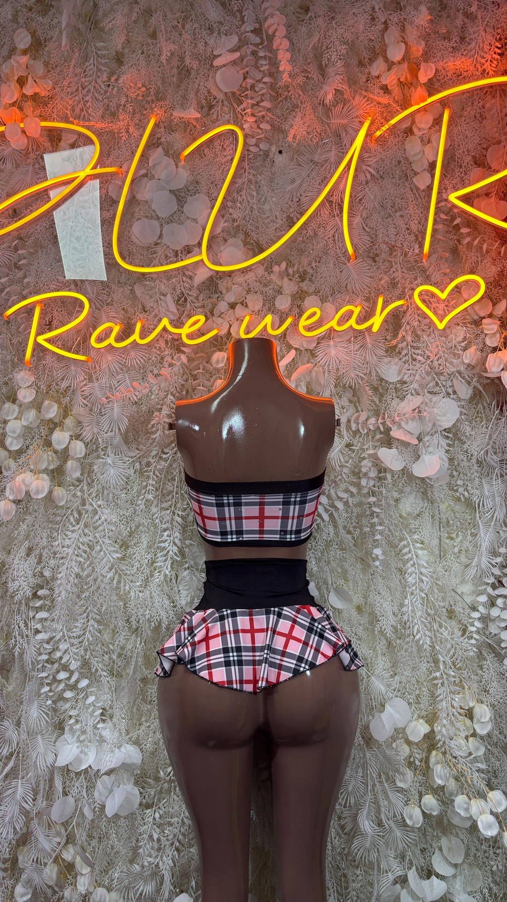 Pink Plaid Two Piece Skirt Set, Rave Festival Outfit - image 2