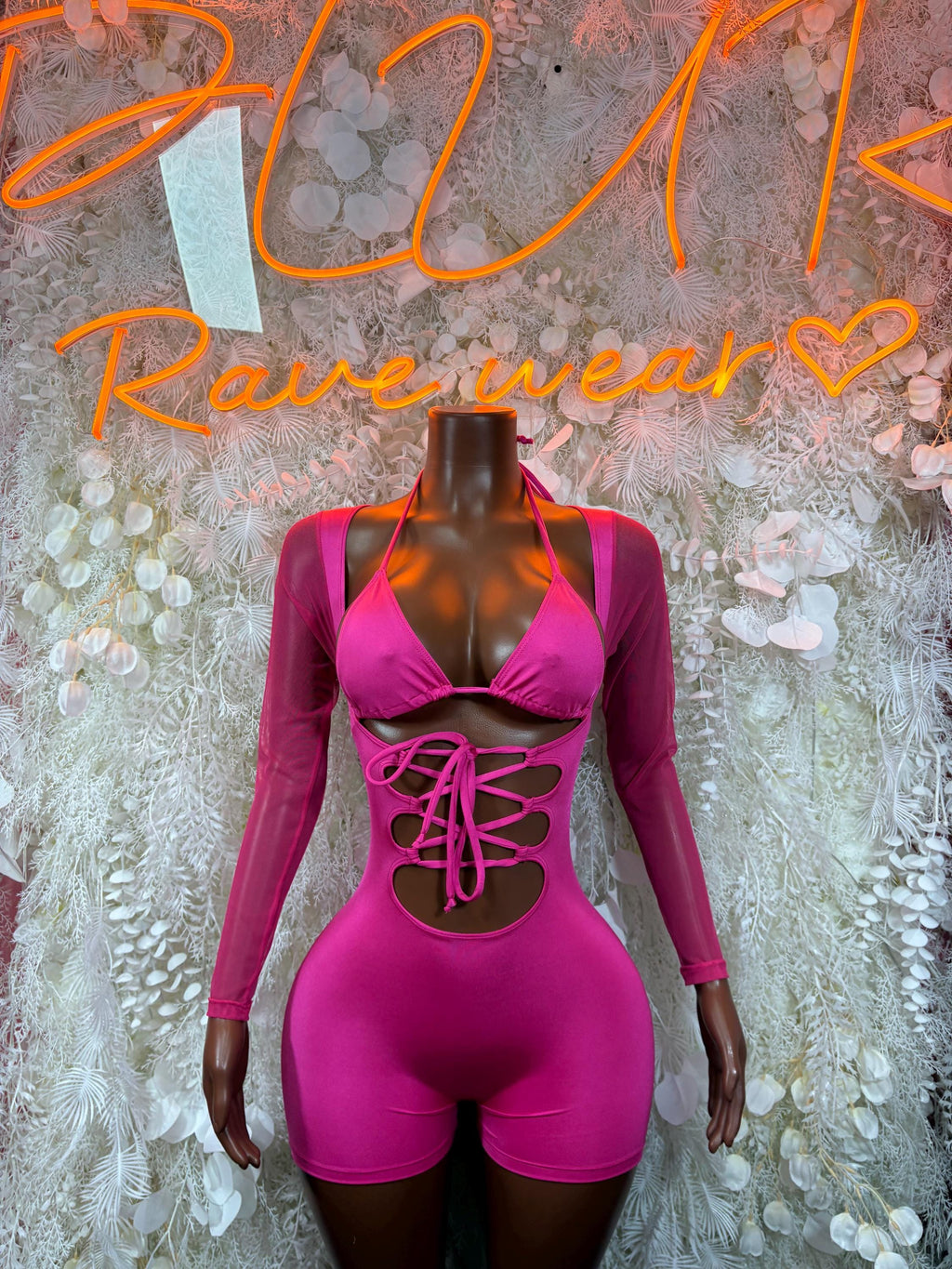 Bartender Bottlegirl Bodysuit One Piece Pink Bodysuit – Festival | Exotic Dancewear Rave Outfit ( med left )