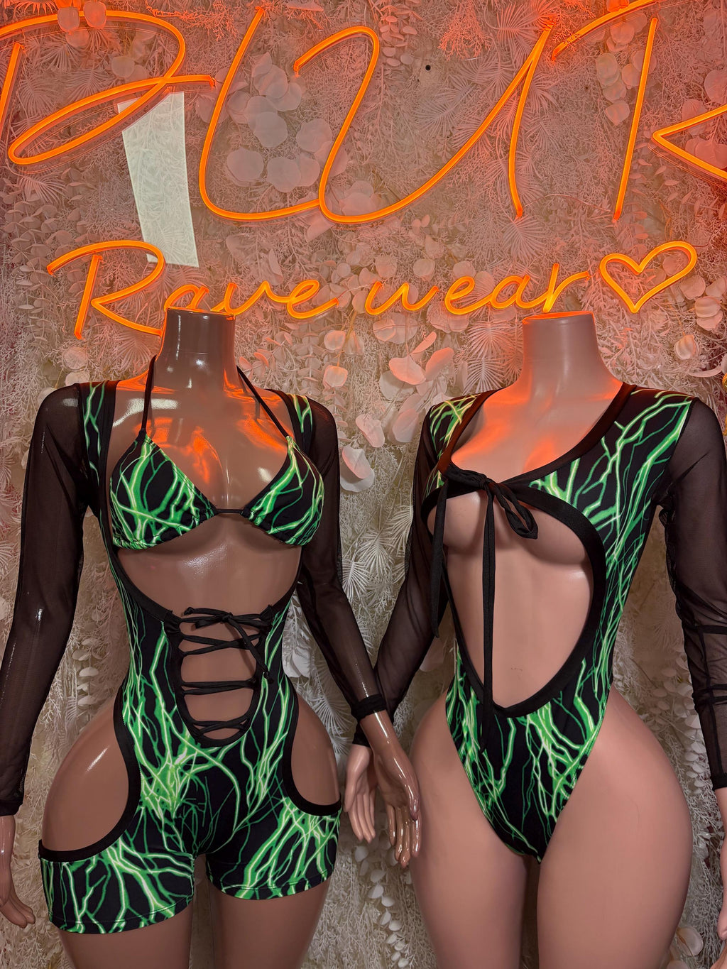 Green Lightning Bodysuit - Rave One-Piece Dancewear - image 2