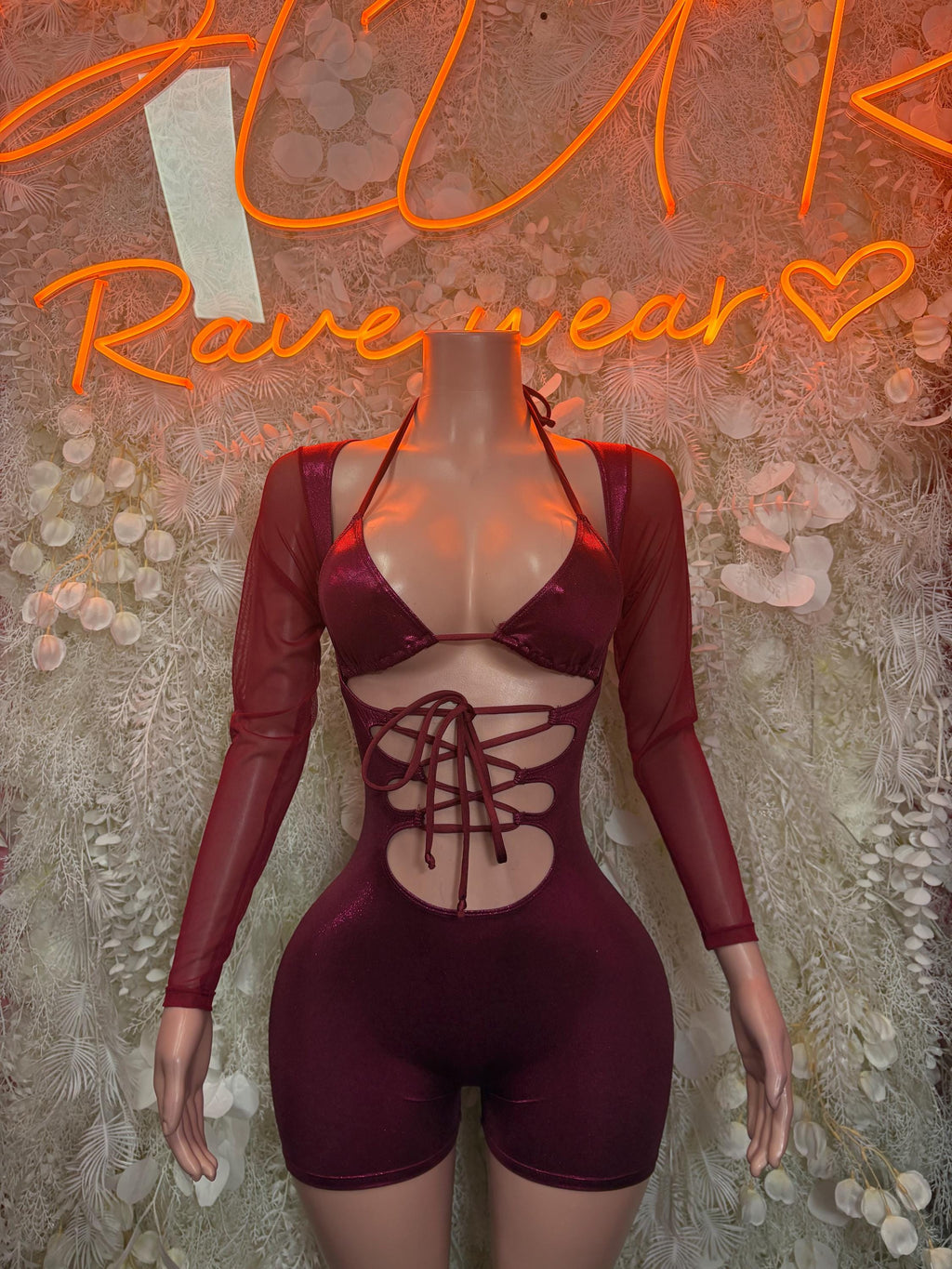 Bottlegirl One-Piece Bodysuit Burgundy - Custom Design | Exotic Dancewear for Performers, Raves, & Nights Out