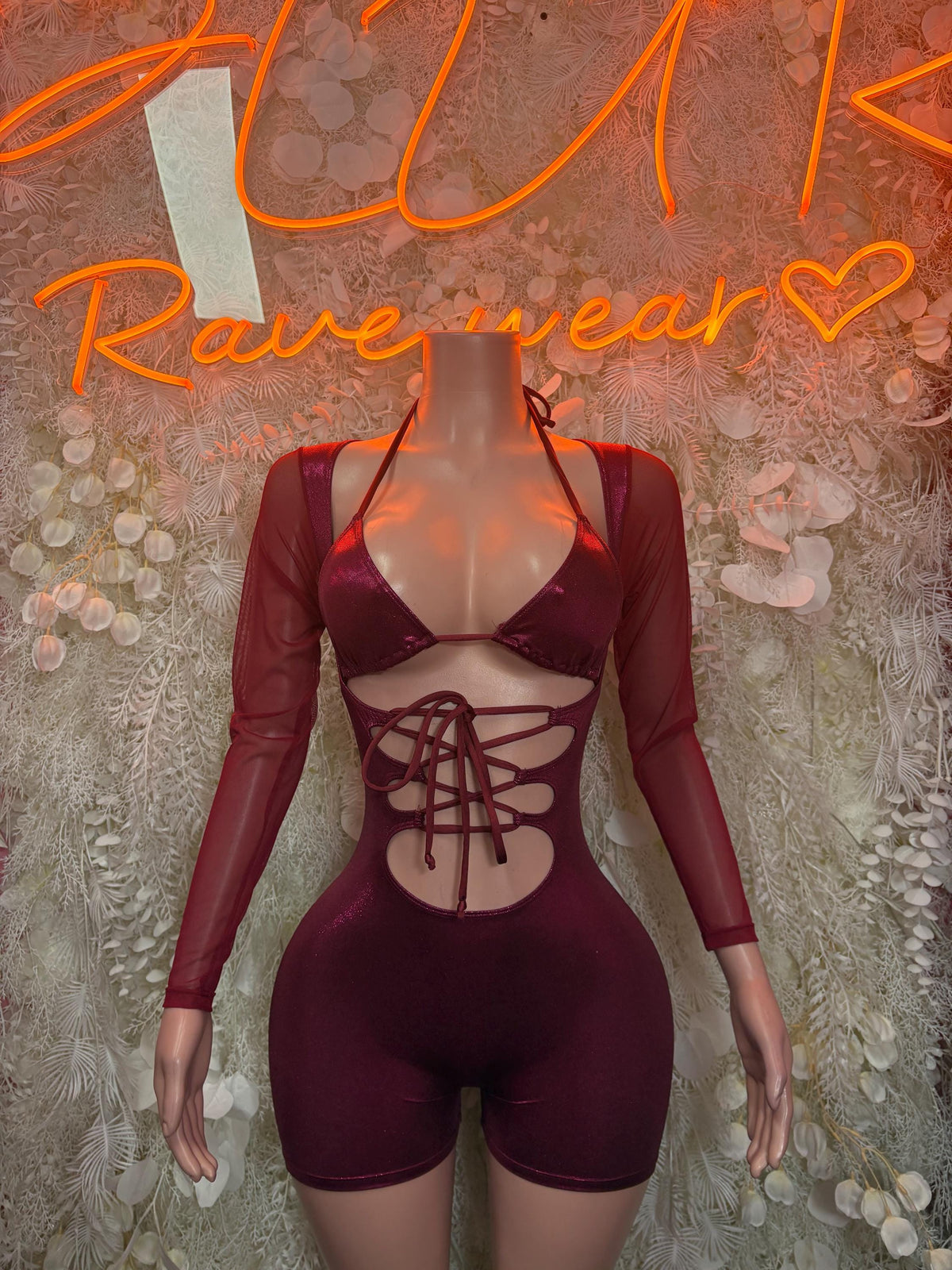 Bottlegirl One-Piece Bodysuit Burgundy - Custom Design | Exotic Dancewear for Performers, Raves, & Nights Out