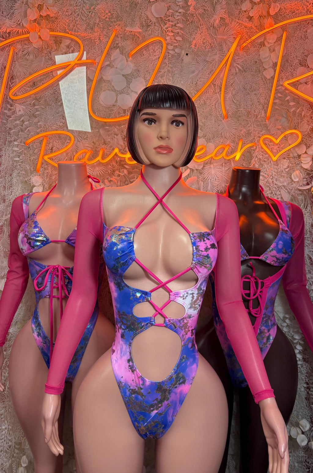Bottlegirl Outfits Metallic Bodysuit - Pink Blue Rave Dancewear - image 3