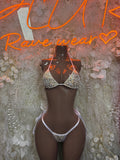 Gold and white cheetah-print bikini set with triangle cups and tie-side bottoms