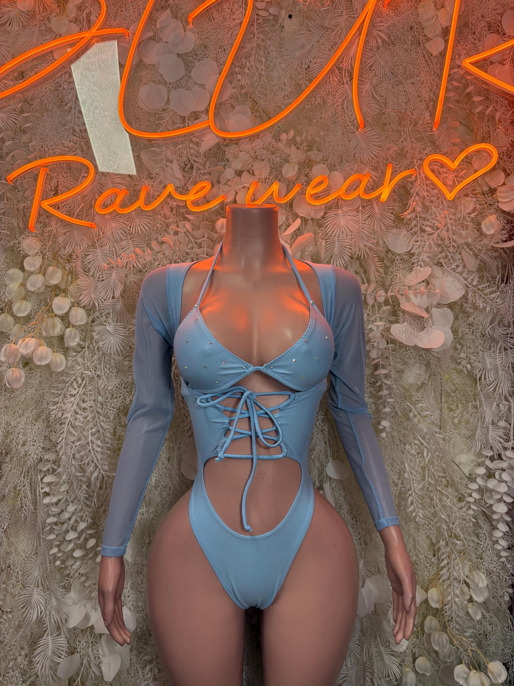 Bottlegirl One-Piece Bodysuit Baby Blue - Custom Design | Exotic Dancewear for Performers, Raves, & Nights Out