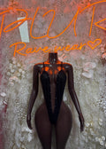 Black Fishnet Festival Bodysuit – One-Piece for Women, Rave & Exotic Dance Wear, Clubwear Outfit