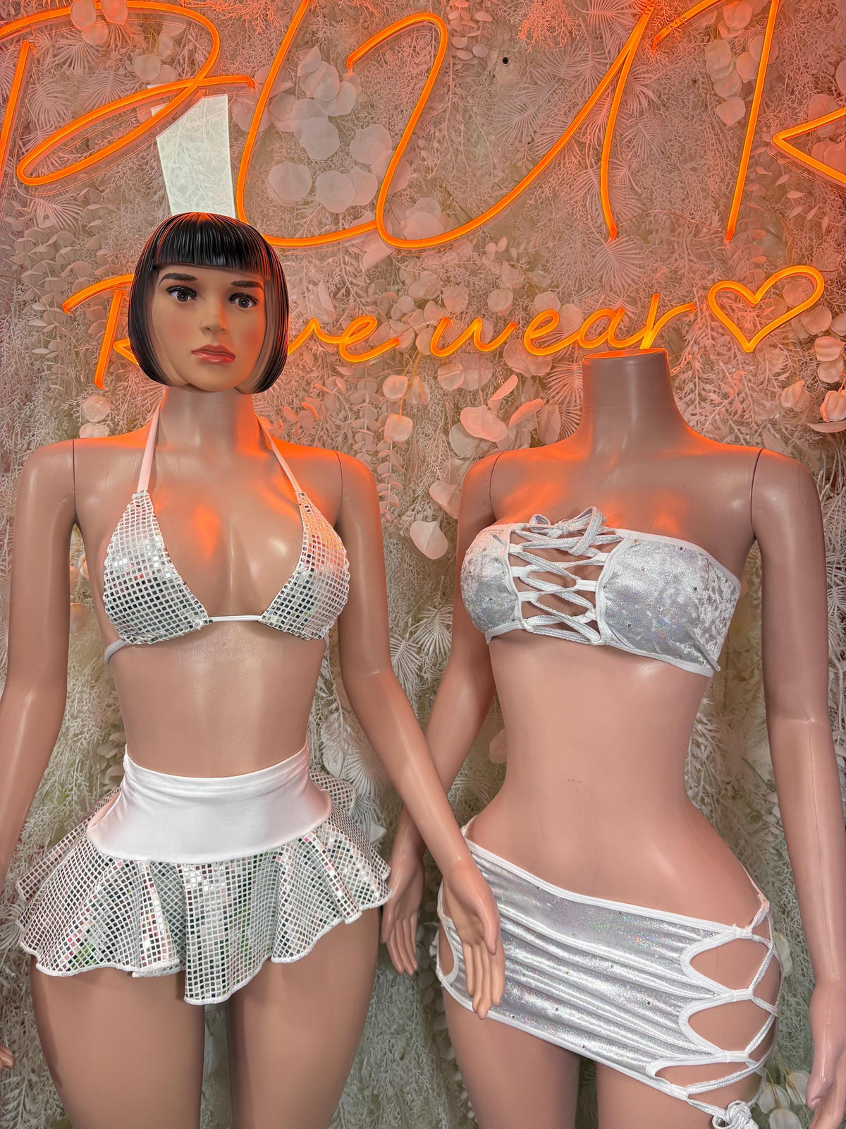 Ravewear Two-Piece Silver Skirt Set Festival Outfit– Exotic Dance & Rave Clothing - image 3