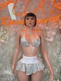 Ravewear Two-Piece Silver Skirt Set Festival Outfit– Exotic Dance & Rave Clothing