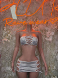 Ravewear Two-Piece Silver Skirt Set Festival Outfit– Exotic Dance & Rave Clothing