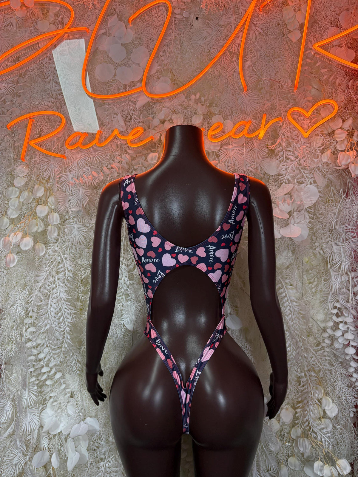 Heart Print Lingerie Bodysuit – Valentine's Rave Outfit - image 2