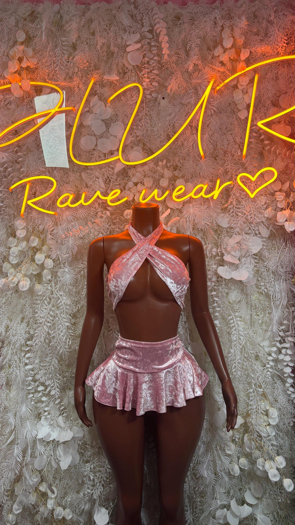 Pink Velvet Skirt Set, Valentines Rave Outfit, Clubwear