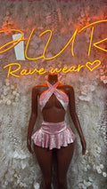 Pink Velvet Skirt Set, Valentines Rave Outfit, Clubwear