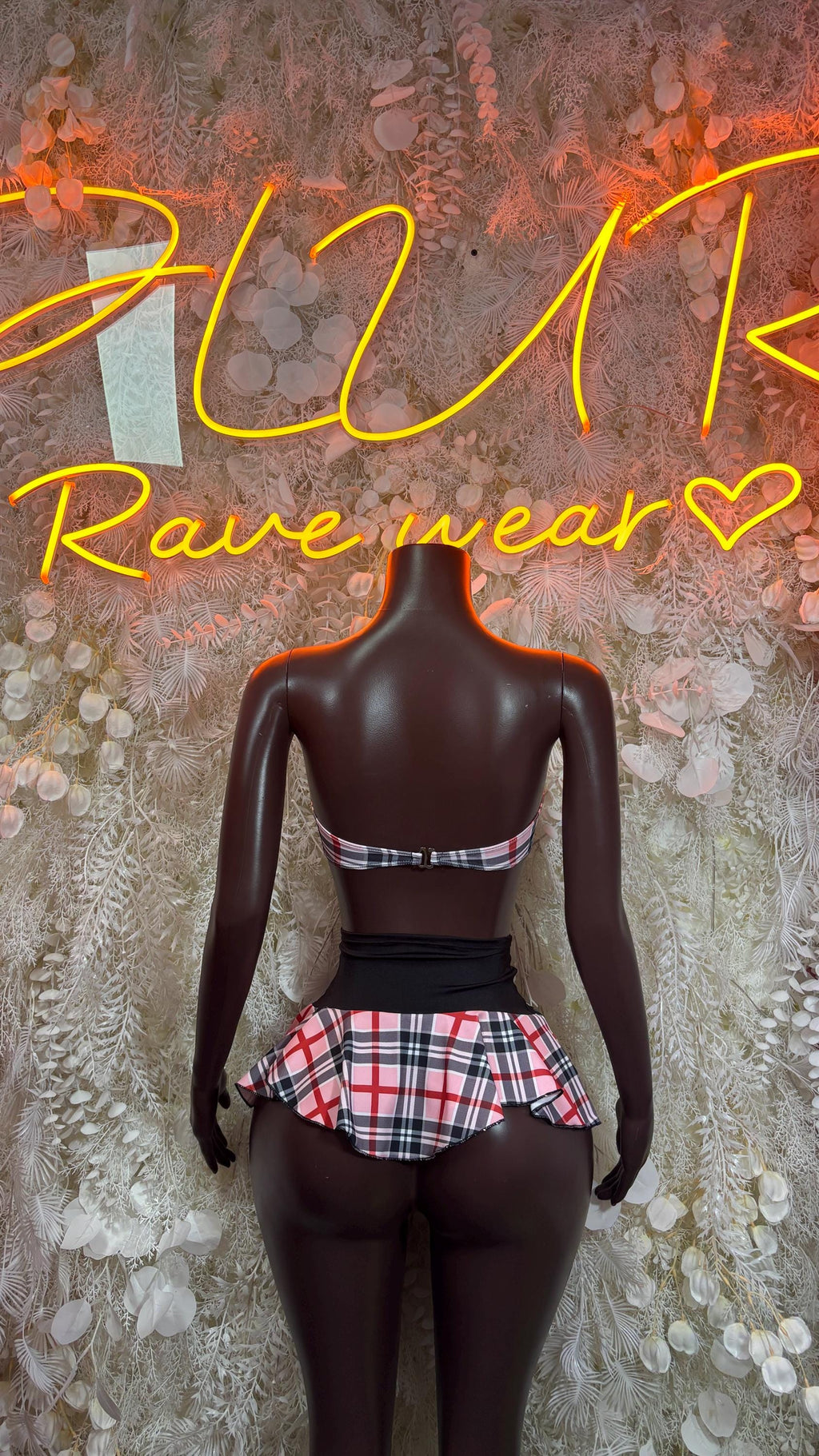 Pink Plaid Two Piece Skirt Set, Rave Festival Outfit - image 2