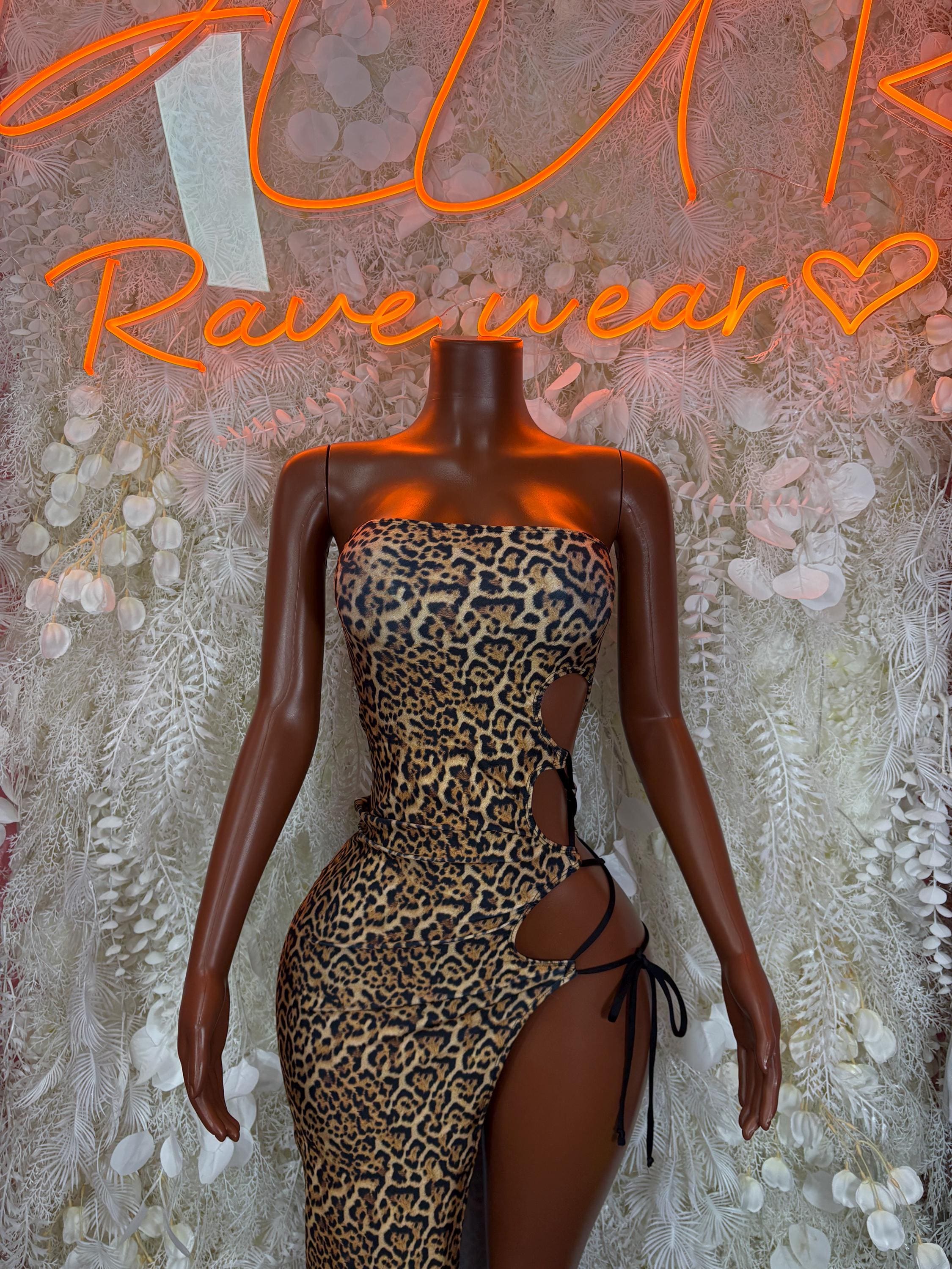 Leopard Print Gown -  Exotic Dancewear  -  Rave Outfit - Sexy Festival Outfit, Clubwear, Performance Gown