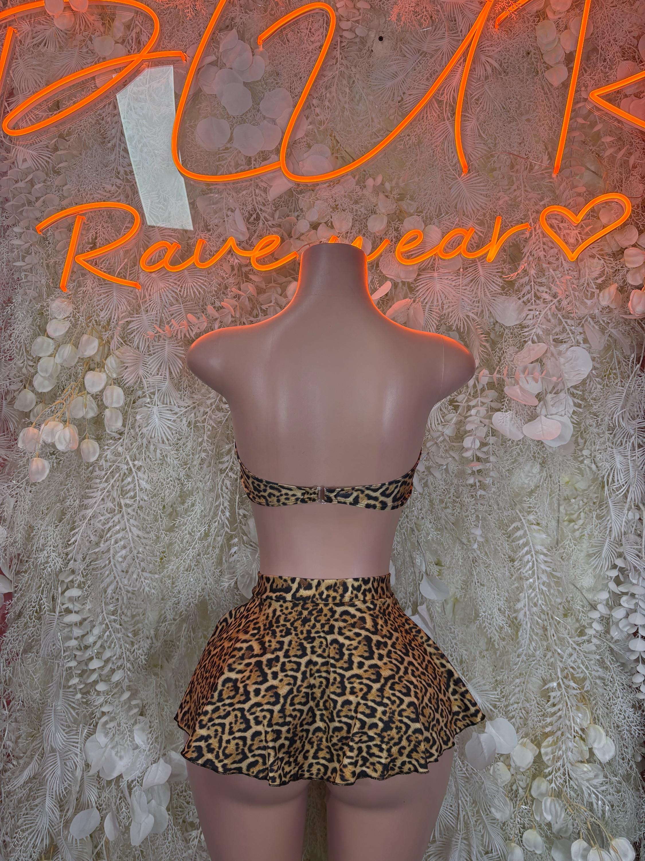 Leopard print crop top and ruffled mini skirt set
