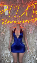 Blue metallic one-piece club dress, V-neck with thin straps