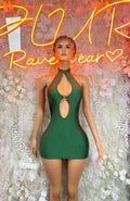 Green halter mini dress with keyhole cutout front