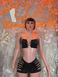 Black rhinestone bandeau top and high-waist shorts two-piece dance outfit