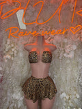 Leopard print crop top and ruffled mini skirt set