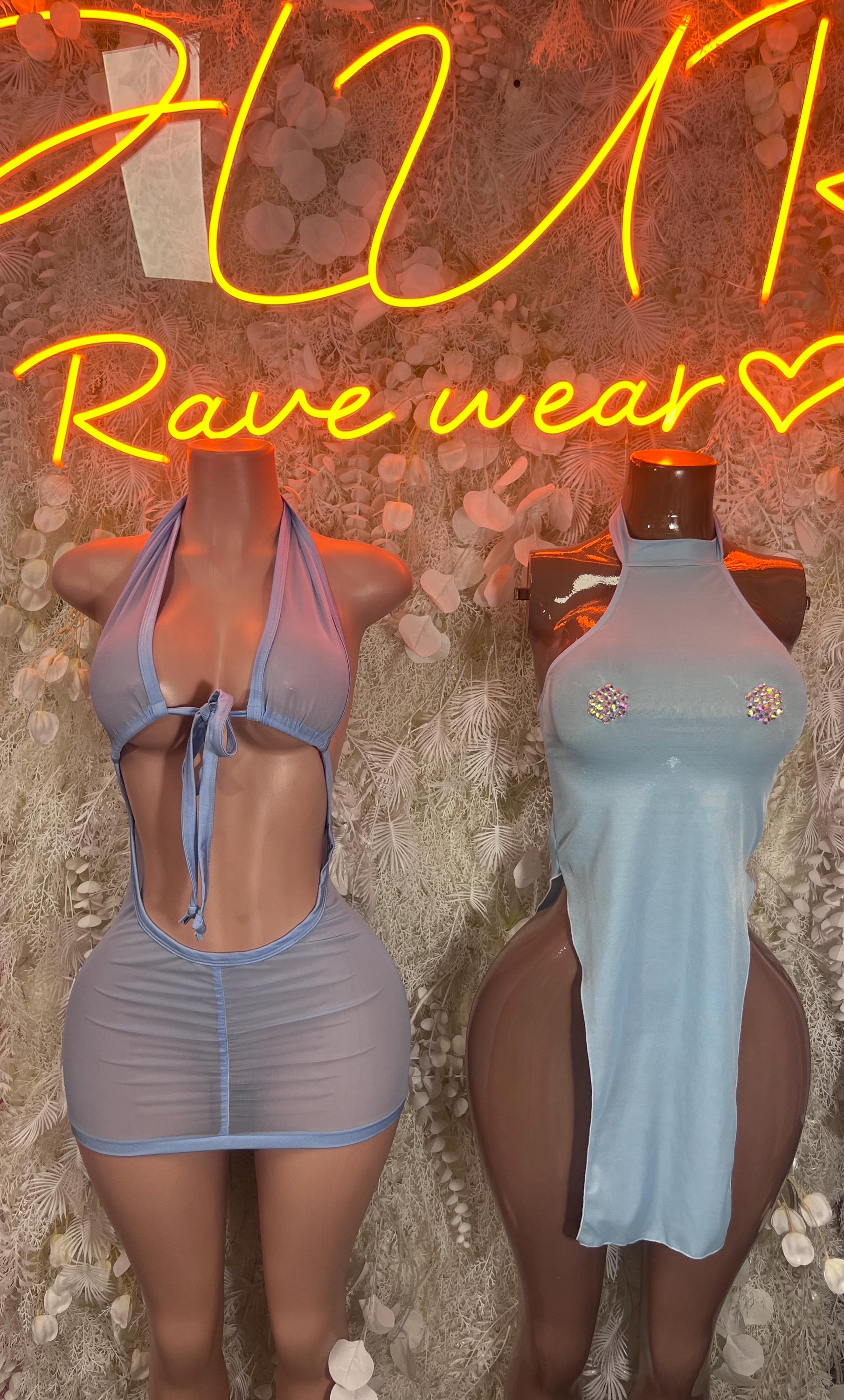 Baby Blue Mesh Dress One Piece  – Sexy Festival Clothing, Rave Outfit,  Dancewear, Clubwear