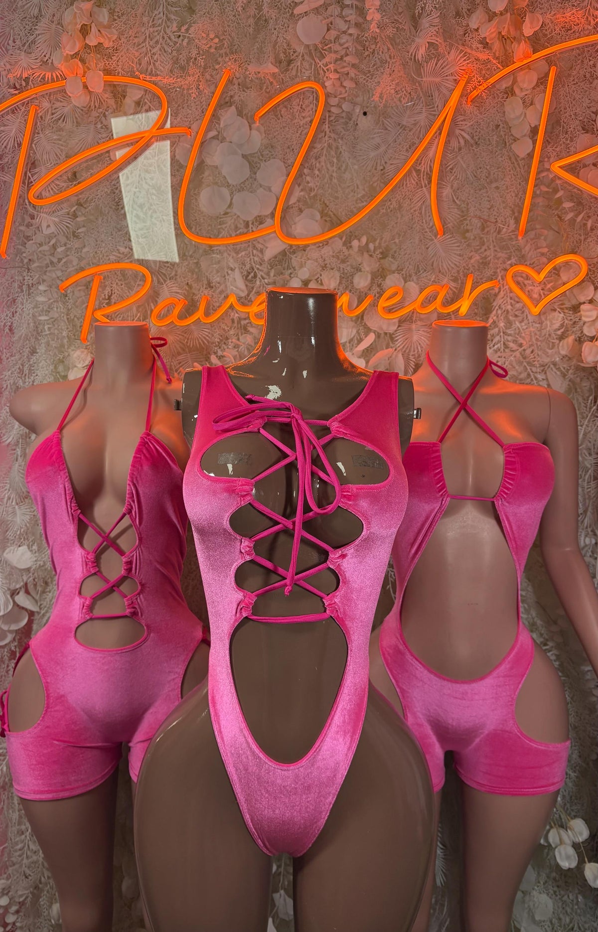 Pink Velvet Bodysuit | Rave Clubwear, Exotic Dance One Piece (Small/Medium) - image 3