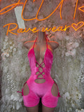Pink Velvet Bodysuit | Rave Clubwear, Exotic Dance One Piece (Small/Medium)