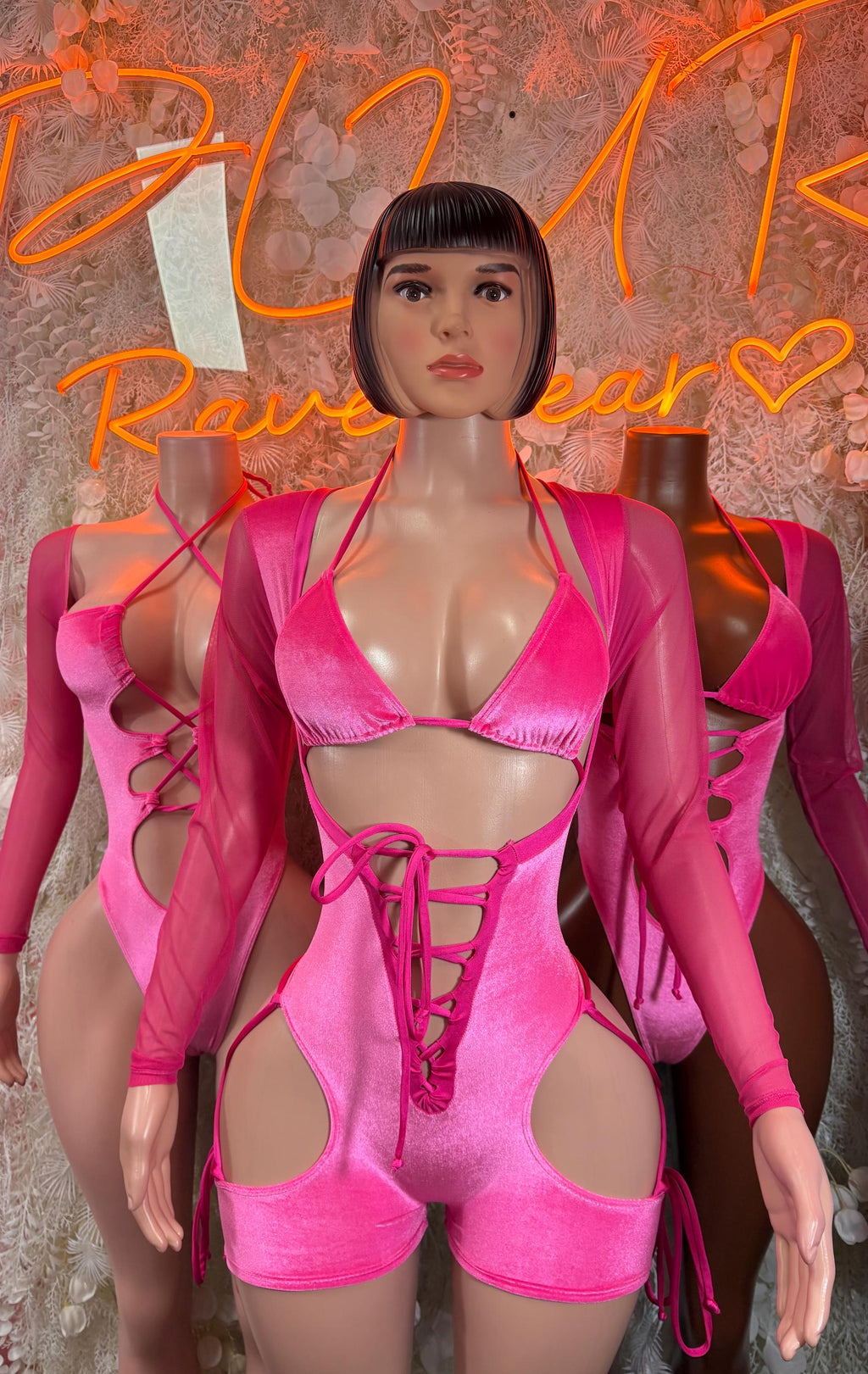 Pink Velvet Bodysuit | Rave Clubwear, Exotic Dance One Piece (Small/Medium) - image 3