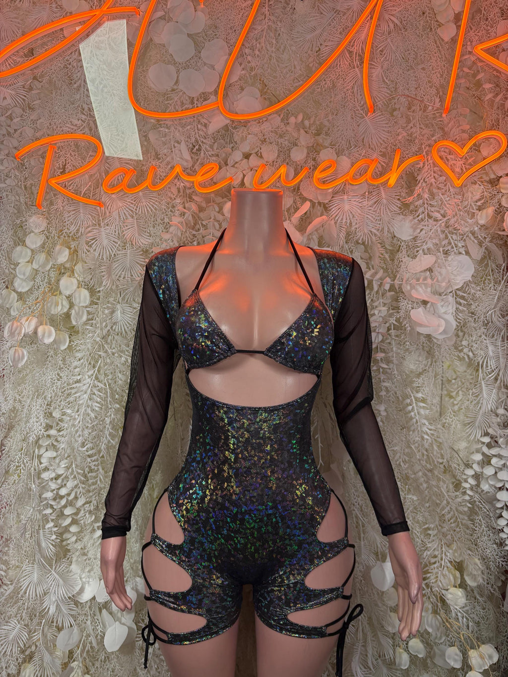 Bottlegirl Outfit Black Metallic Bodysuit - Bottle Service Bartender One Piece, Rave Festival Clubwear