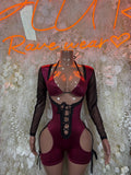 Bartender Outfits Burgundy - | Exotic Dancewear for Performers, Bottlegirl Rave wear Festival Bodysuit