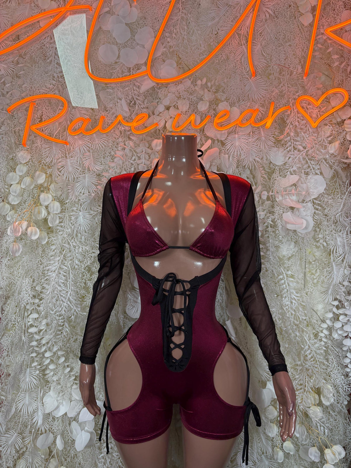 Bartender Outfits Burgundy - | Exotic Dancewear for Performers, Bottlegirl Rave wear Festival Bodysuit