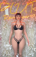 Black rhinestone triangle bikini set with underwire bra and thong bottom