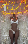 White rhinestone bikini set with triangle bra and high-cut bottoms