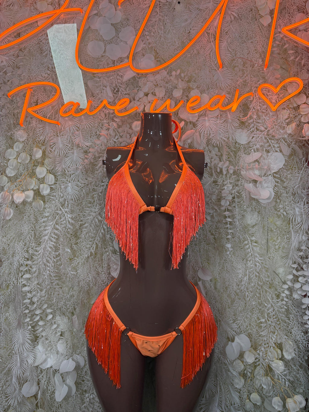 Festival Clothing Fringe Orange Two Piece Set Rave Outfit, Boho Festival