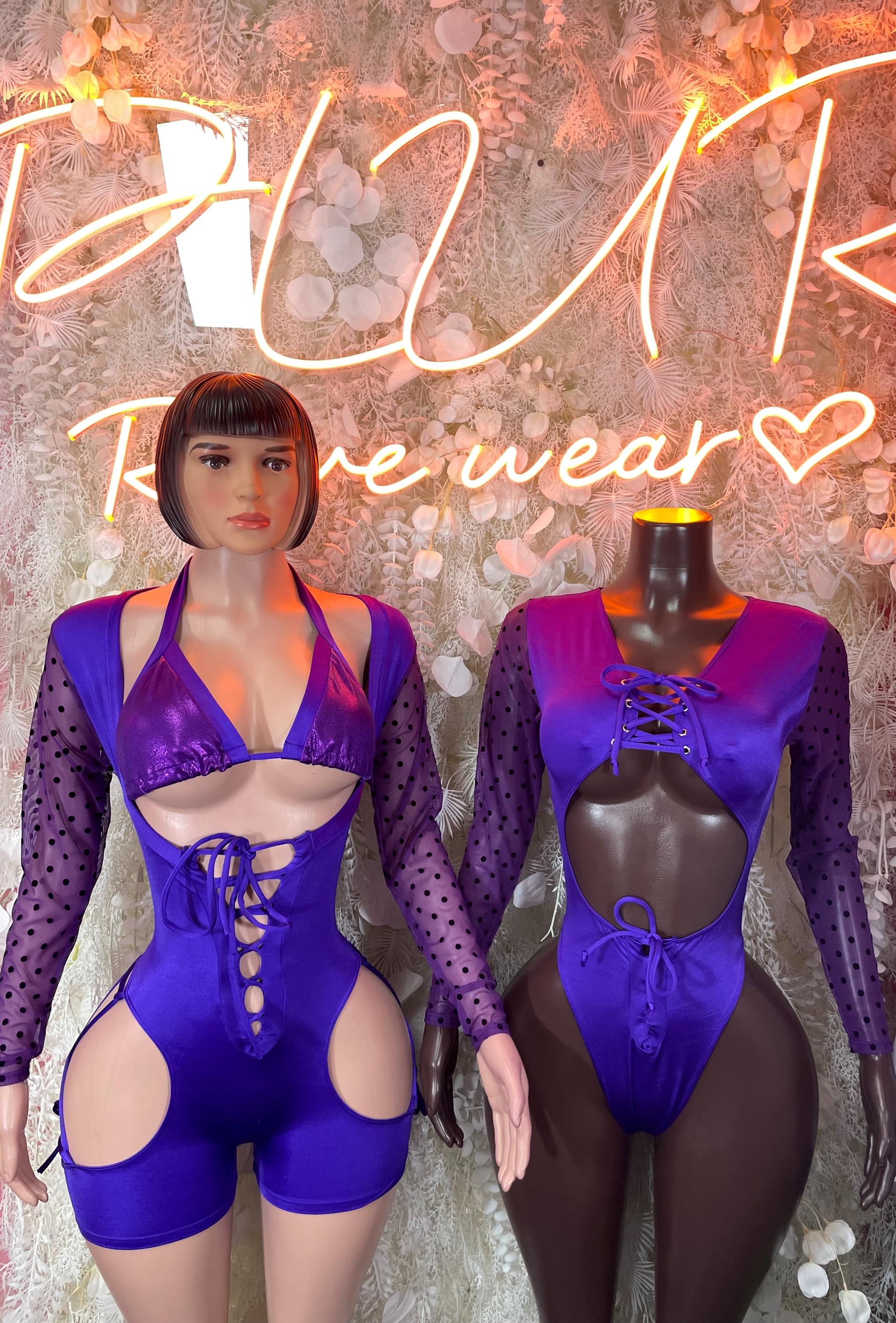 Bottlegirl Outfits Purple Metallic - One Piece Bartender Outfit,  Dancewear, Party Clubwear