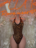 Leopard Print Bottlegirl Bodysuit - One Piece Bartender Outfit, EDM Dancewear, Party Clubwear