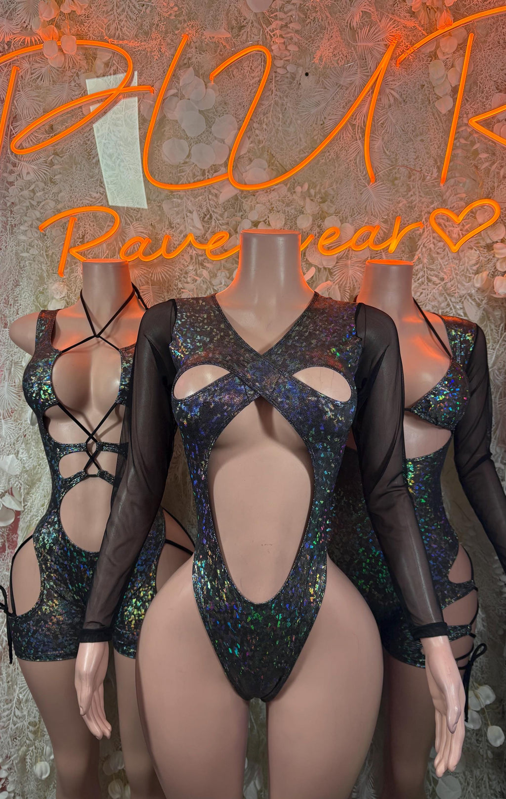 Bottlegirl Outfit Black Metallic Bodysuit - Bottle Service Bartender One Piece, Rave Festival Clubwear - image 3