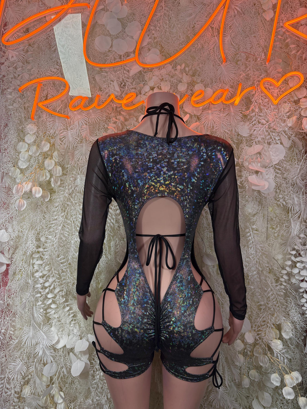 Bottlegirl Outfit Black Metallic Bodysuit - Bottle Service Bartender One Piece, Rave Festival Clubwear - image 2