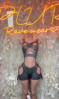 Chrome metallic bodysuit with cutout waist and bra-style neckline, sleeveless backless