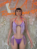 Lilac halter fringe two-piece set with tassel bikini top and matching string bottoms