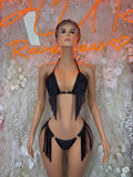 Black fringe two-piece festival set: triangle top and tie-side bottoms