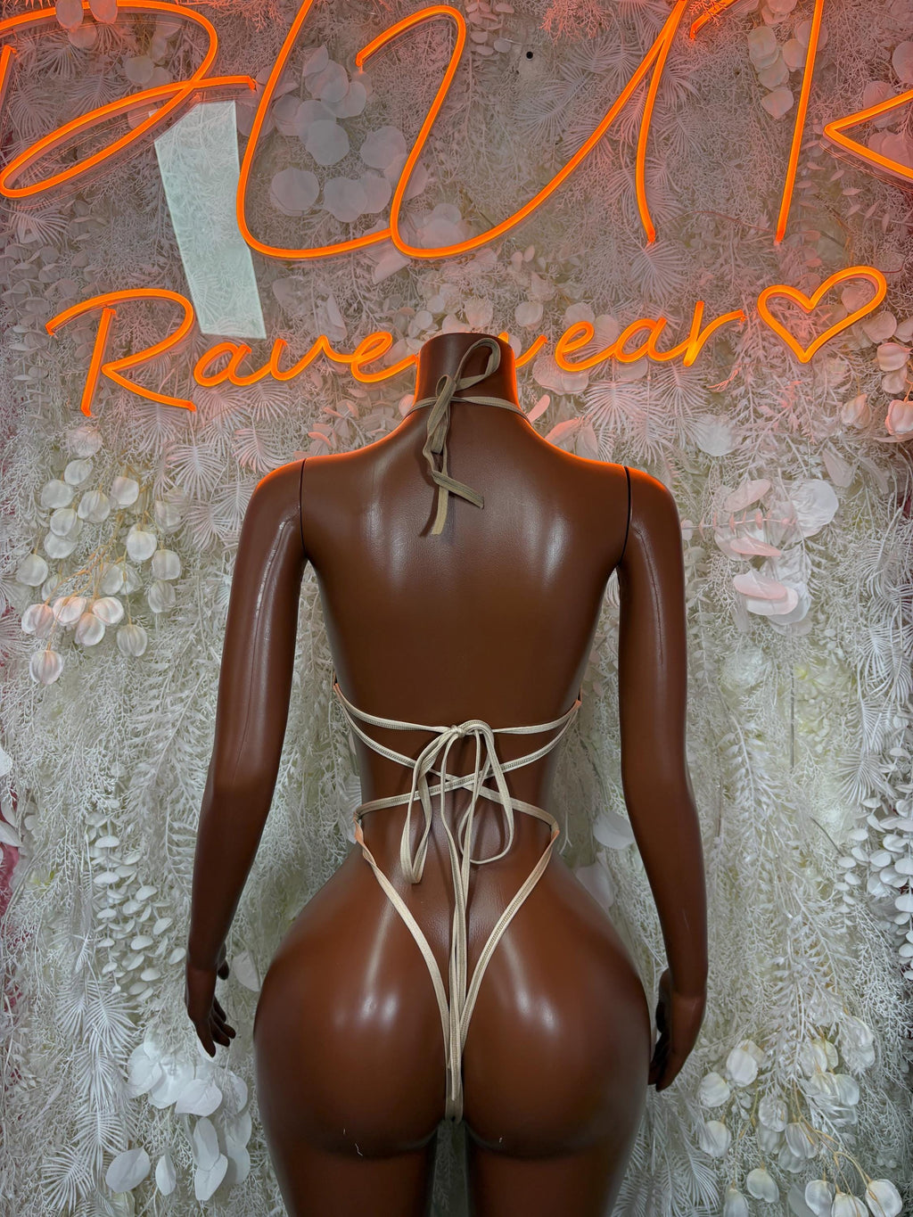 Back-tie cutout one-piece bodysuit with lace-up straps and high-leg