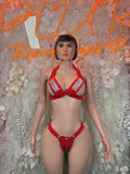 Red rhinestone bikini set with triangle bra and high-cut bottoms