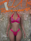 Pink rhinestone triangle bikini set with adjustable halter straps